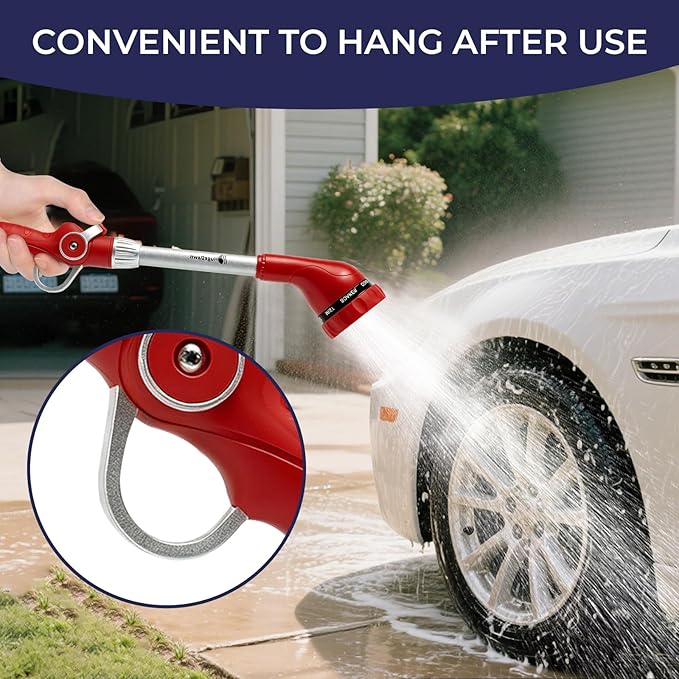 HugeDawn Garden Hose Wand, 16-Inch Heavy Duty Zinc Alloy & Aluminum Watering Wand with 8 Spray Patterns Thumb Control for Hanging Baskets, Garden, Cleaning (Red)