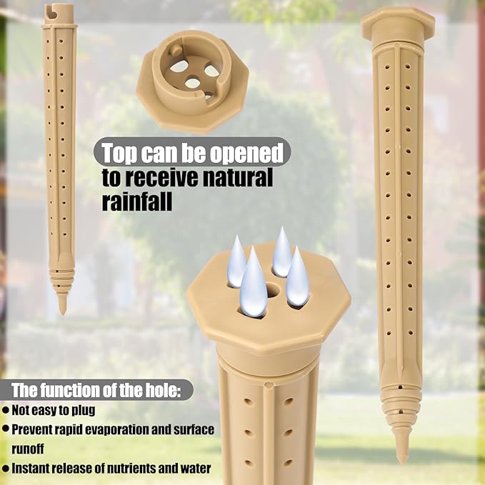 Briwooody 9 Pack 14 Inch Garden Watering Stake Large UV Protected ABS Plastic Deep Root Irrigation Spike Brown Drip System Parts Tubes for Trees Shrubs Bushes Flowers Fruits Vegetables Potted Plants