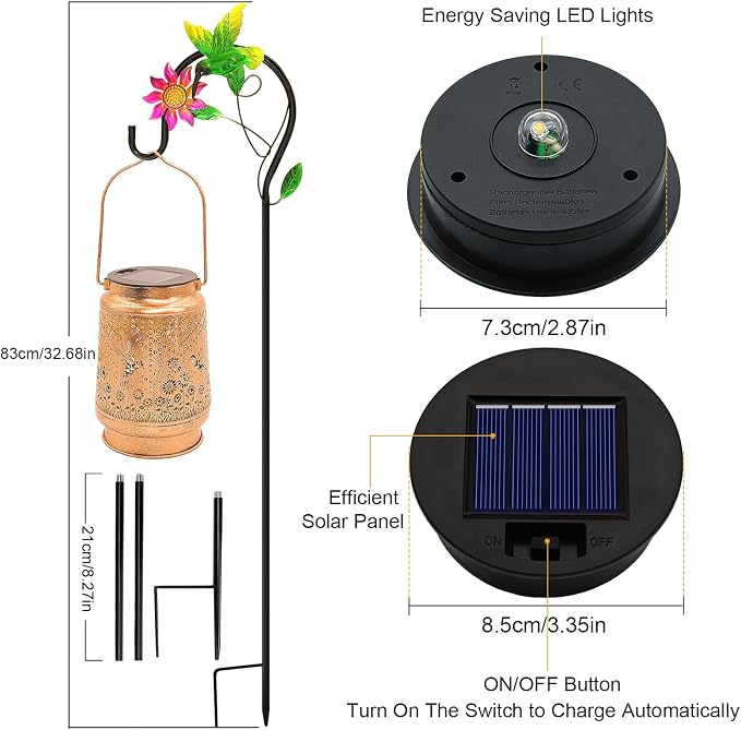2 Pack Hummingbird Solar Lanterns Outdoor Garden Decor, Birthday Gifts for Women Mom, Hanging Metal Solar Lights Waterproof LED Decoration with Shepherd Hook Outside for Yard Patio Lawn Porch