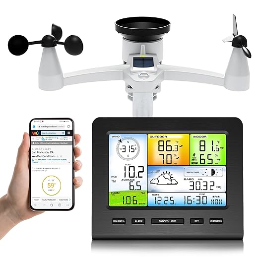 Urageuxy WiFi Weather Station Wireless Indoor Outdoor for Home Garden, Smart Weather Stations with Rain Gauge, Wind Speed/Direction, Moon Phase, Barometer, Temperature/Humidity Alert for Farm