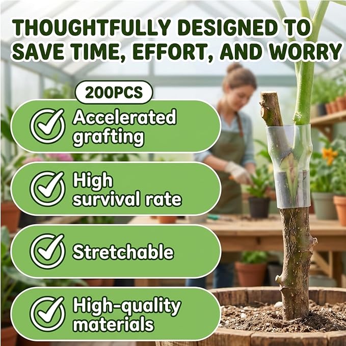 200Pcs Grafting Tape for Fruit Trees, Silicone Grafting Sleeves for Plant Grafting, Tree Grafting Supplies with 3-7.5mm Diameter , Professional Grafting Protection Tubes for Orchard and Garden Use