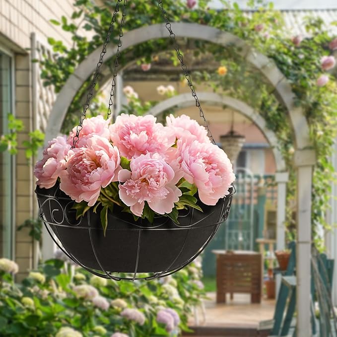 Non-Woven Fabric Plant Grow Bags Replacement Coco Liner Window Basket,Trough Shaped Wall and Deck Mount Planters,Round Hanging Basket (5-Pack, 14)