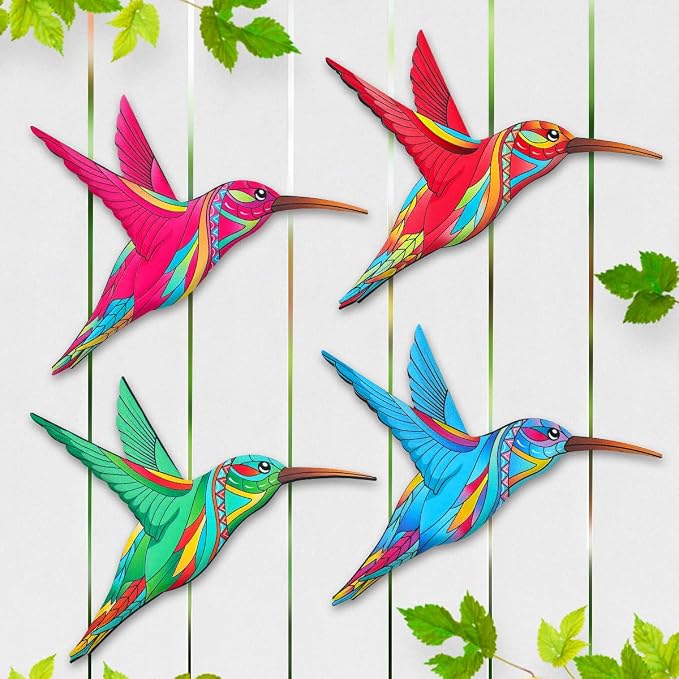 VOKPROOF Metal Hummingbird Wall Decor,Outdoor Fence Art Decoration,Hanging Decorations for Garden,Yard,Patio Balcony,Great Gifts for Family Friends