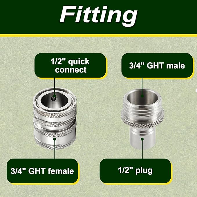 Raincovo Garden Hose Quick Connect, Stainless Steel Water Hose Fitting, Quick Release Hose Connector, 3/4 Inch GHT