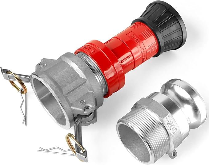 NOVINO Fire Hose Nozzle,2 inch NPSH Heavy-Duty Industrial Fire Hose Constant Flow Fog Nozzle with 2pcs 2" Aluminum Camlock Fitting Coupling Equipment