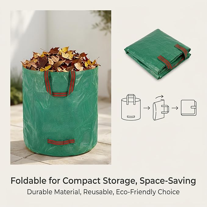 RAINFLOW Reusable Yard Waste Bags - 42 Gallon Outdoor Trash Can,Reusable Lawn Leaf Bags,Standable Garden Waste Bags With 4 Handles,Collapsible Gardening Containers for Lawn and Leaf Trash,Weed Bag 1PC