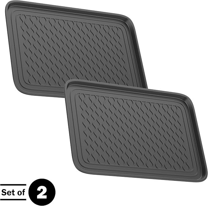 All Weather Boot Tray Set - Set of 4 Large Water-Resistant Plastic Utility Shoe Mats for Indoor and Outdoor Use in All Seasons by Stalwart (Black)