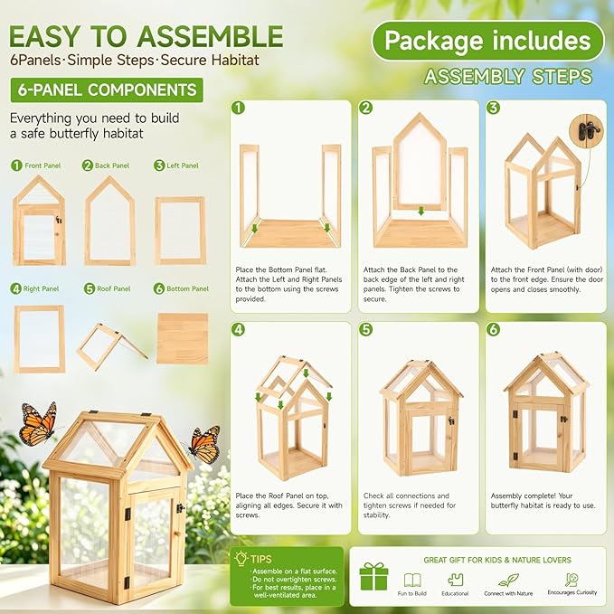 Cinnvoice Butterfly Habitat Cage Kit 19.7" Outdoor Large Insect Mesh Cage Terrarium Garden Grow Tent for Hatching Butterflies, Education Science Parent Child Interaction Observation
