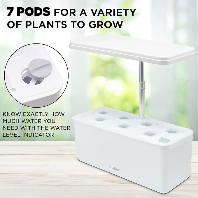 Ivation 7-Pod Indoor Hydroponics Growing System Kit Herb Garden planter w/ LED Grow Light