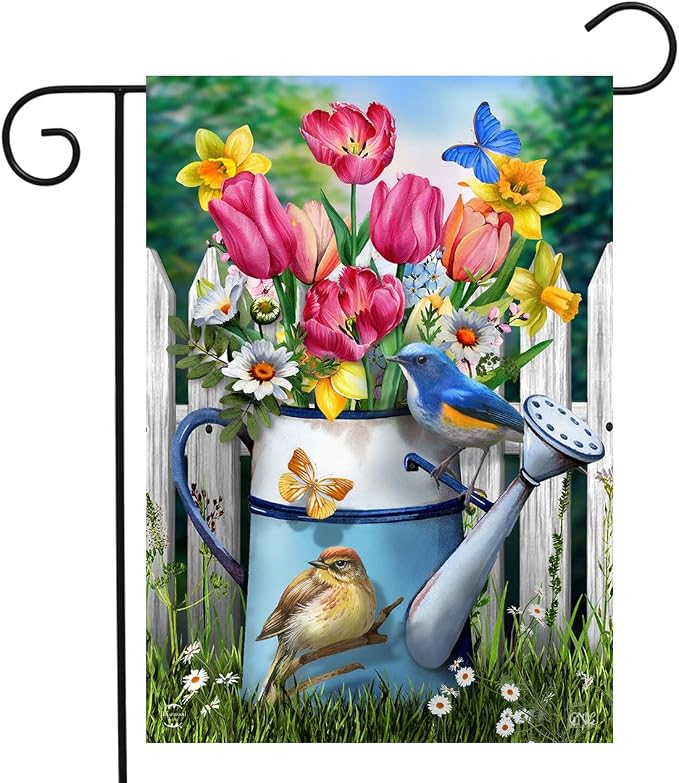 Floral Watering Can Spring Garden Flag 18" x 12.5" Briarwood Lane
