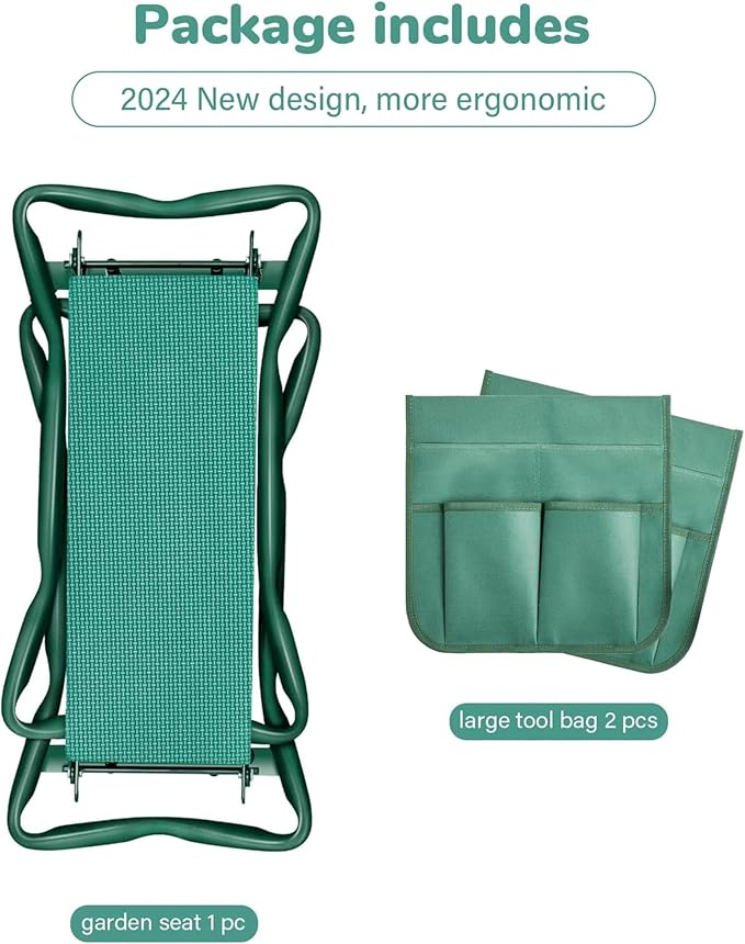 YSSOA New Garden Kneeler and Seat, Foldable Kneeling Bench, Hold Up to 330lb, with Sturdy Soft EVA Foam Pad and 2 Tool Pouch for Gardening, Fishing, Camping, Green