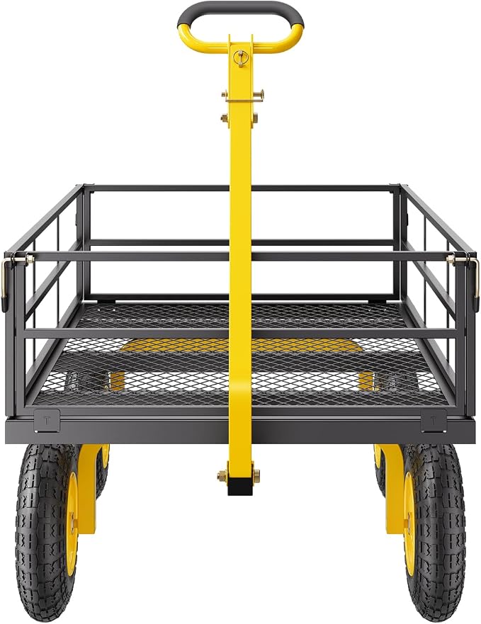 VEVOR 1200 Lbs Steel Garden Cart, Heavy Duty Pullable Garden Wagon Yard Cart, 2 in 1 Outdoor Metal Utility Wagon Yard Trailer with 13" All Terrain Tires, Mesh Removable Sides and 180°Rotating Handle