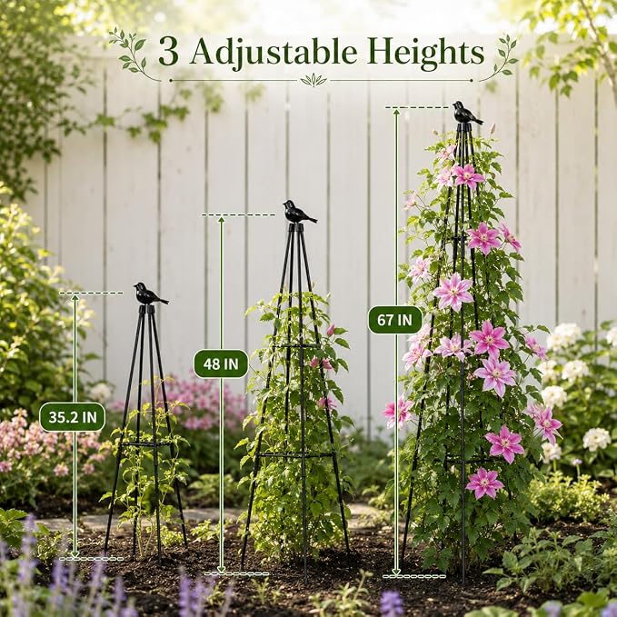 OTOSUNNY Garden Obelisk Trellis for Climbing Plants Outdoor, 67" Tall Tomato Cage Cucumber Trellis for Raised Garden Bed, Metal Climbing Plants Support for Vine Flower Vegetable Peas Bean, 2 Pack