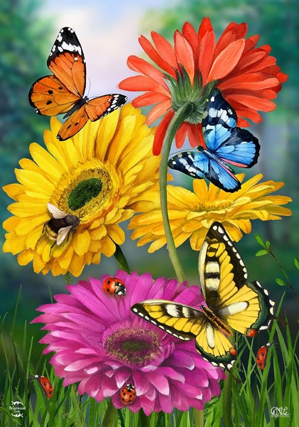 Butterflies and Daisies Summer House Flag 40" x 28" Briarwood Lane