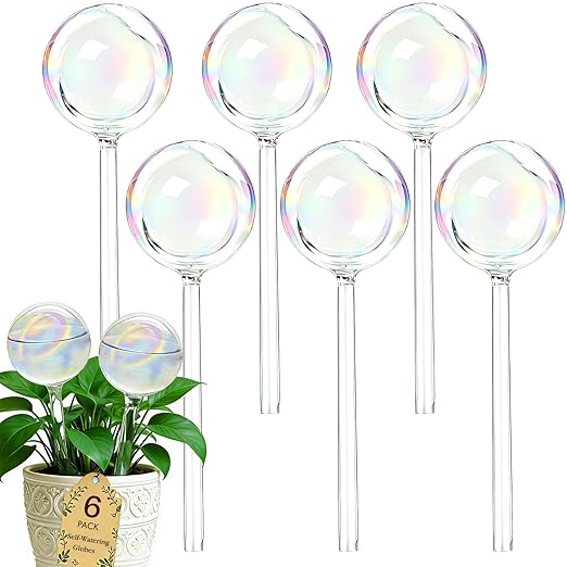 Self Watering Globes for Plants - Large 6pcs Glass Rainbow Self Watering Bulb Up to 5 Days of Irrigation, Self Watering Planter Insert for Indoor Outdoor Plant, Automatic Watering Device for Daily Use