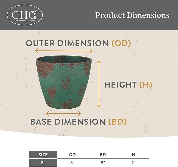 Classic Home and Garden by Growscape Vogue Planter Pots (8” Patina Copper)