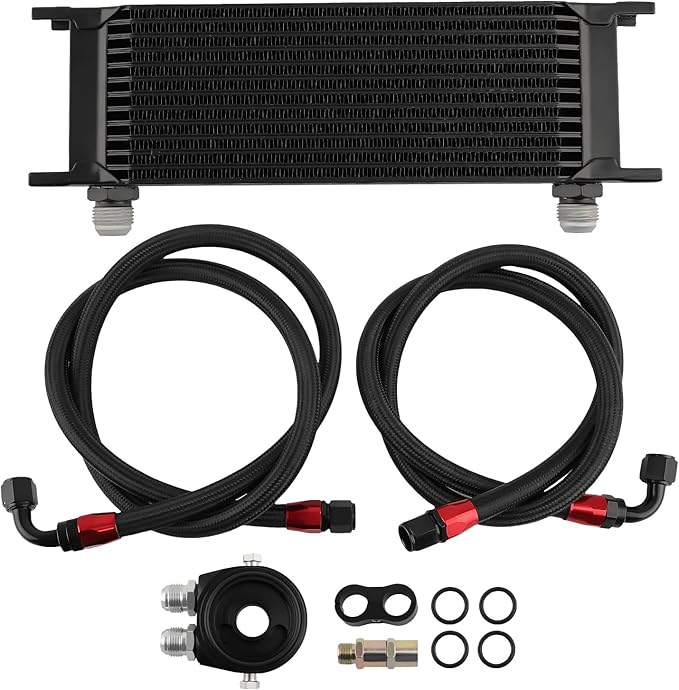 maXpeedingrods Universal 13 Row 10AN Transmission Engine Oil Cooler Kit, Radiator Oil Cooler Condenser, Stacked Plate Aluminium Alloy Black Engine Transmission