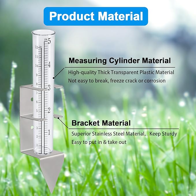 5" Capacity Rain Gauge Outdoors Best Rated,Rain Gauge Small Freeze Proof Plastic Rain Gauge for Yard Garden