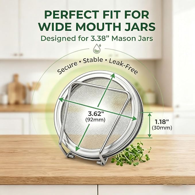 2 PCS Mason Jar Lids Sprouting Sprouts Growing Kit Seed Metal Bean Company Broccoli Masontops Maker Wide Mouth Mesh Microgreen Grower Stand Attachments Multi Pour Glass Rack Filter Germinating