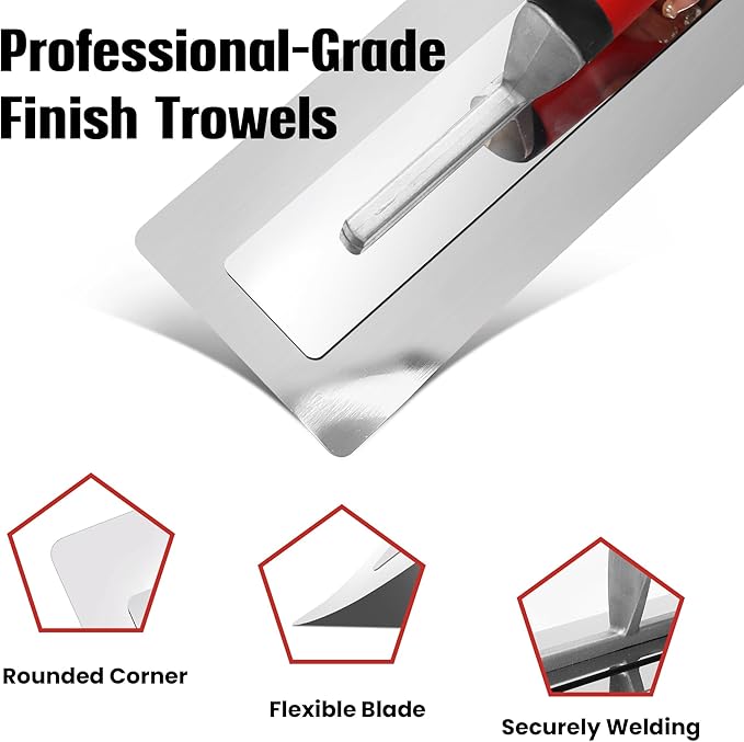 Stainless Steel Finishing Trowel 13.7"x4.1" – Professional Masonry Trowel with Ergonomic Grip for Drywall, Plastering, Wallboard