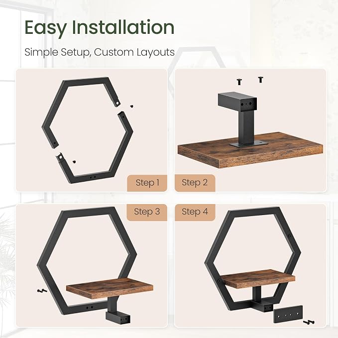 CHOEZON Wall Planters for Indoor Plants Set of 2, Wall Plant Holder, Floating Shelves for Living Room, Bedroom, Kitchen, Home Office, Rustic Brown and Black TBJ40P2BF