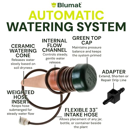 Blumat Classic Self-Watering Stakes - Prevents Overwatering and Underwatering for Healthy Growth While You are Away - Ideal for Indoor Plant Watering, 9 Pack, w Adapter