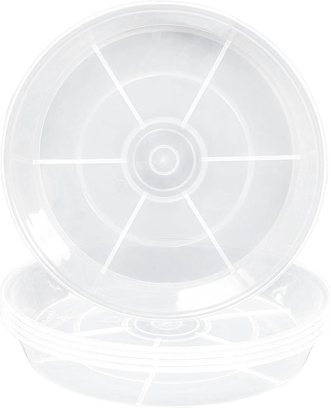 VUWEZ 6 Pack of Plant Saucer 16 Inch, Plant Tray Round, Plastic Flower Plant Trays for Pots, Plant Saucers for Indoors 16", Plant Pot Saucers, Planter Tray for Planter 13-16" (16", Clear)