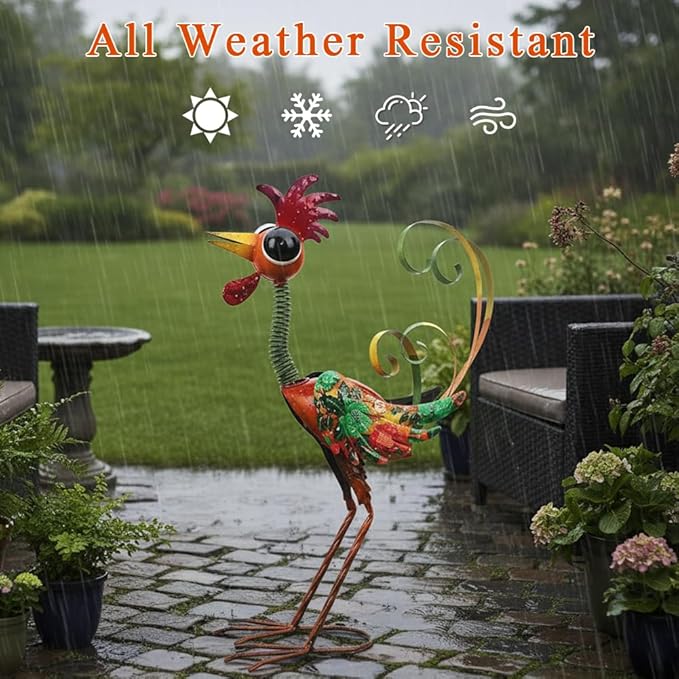 Metal Wacky Rooster Garden Statue, 24'' Rooster Decor Yard Statue Decorations Outdoor, Chicken Yard Art for Outside, Patio, Backyard, Lawn(Red)