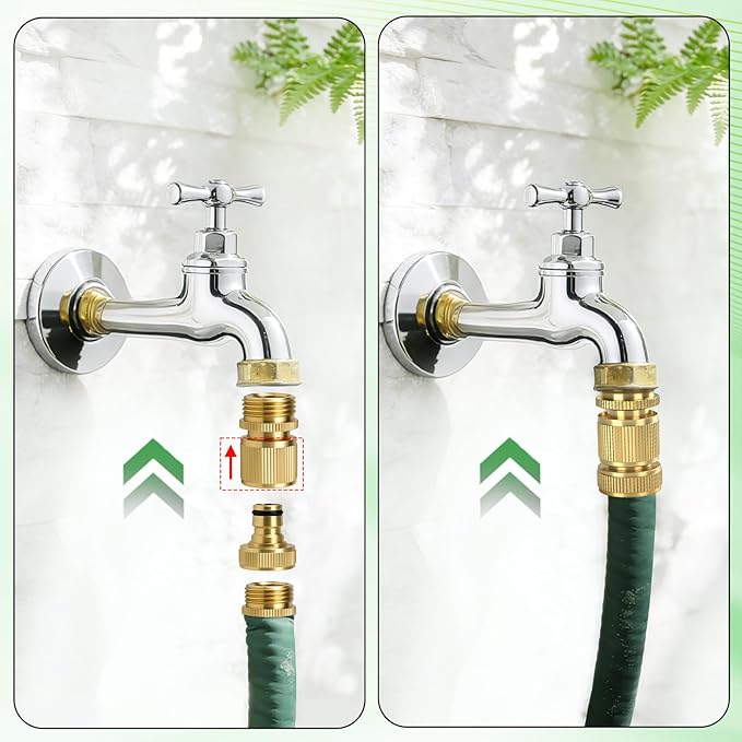 Dalmbox Solid Brass Garden Hose Quick Connect Fittings, 3/4" GHT,Quick Connect Kit, Female &Male Connectors with Extra Washers, Leak-Resistant, Quick Release Hose Connector for Garden Watering,4 sets