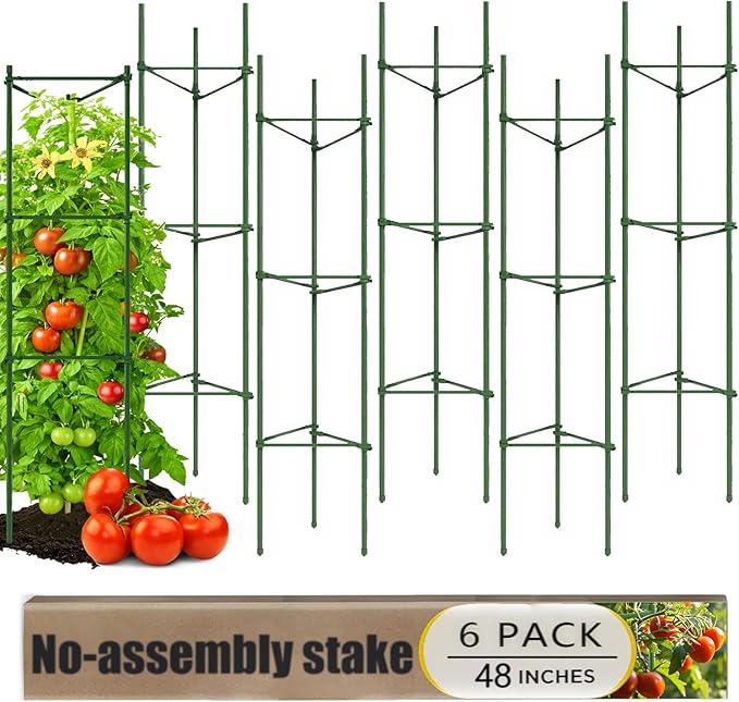 6 Pack Tomato Cage for Garden, 48 Inches Metal Garden Stakes, Plant Support Cages Trellis for Garden and Pots, Tomato Trellis for Potted Plants, Trellis for Climbing Plants Outdoor,Green