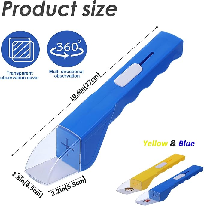 2 Pcs DelloidMaz Insect Catcher Small Animals Catcher Nature Exploration Tool to Capture Butterflies Bees Ladybugs Spiders Bug Catcher for Boys and Girls, Blue and Yellow (2)