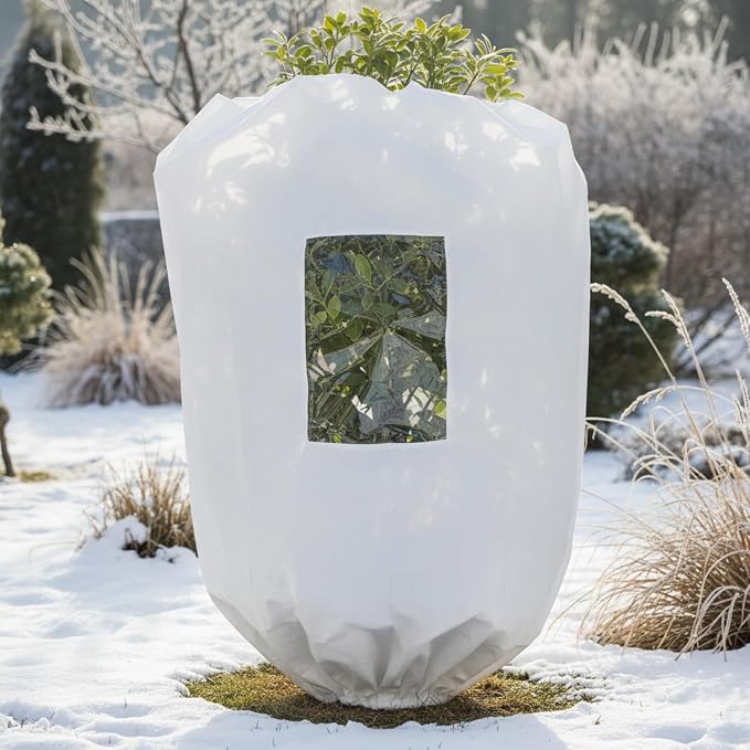 4 Pcs Large Plant Covers Freeze Protection with Viewing Window, Drawstring & Zipper Winter Frost Covers, Shade Cloth for Shrubs, Small Trees, Frost(White,47.24 x 70.87 Inch)