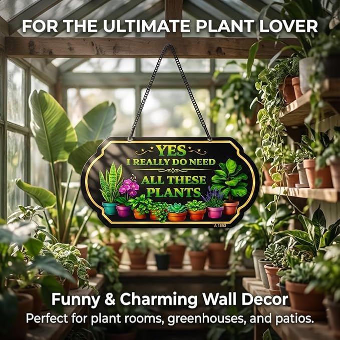 Welcome Garden Sign, Plant Lover Sign, 10 x 5 Inch Aluminum Metal Hanging Garden Wall Decor Sign with Chain, UV Printed Weatherproof Plant Mom Decor Plaque for Outdoor Garden Decor for Outside, Gardening Gifts for Women