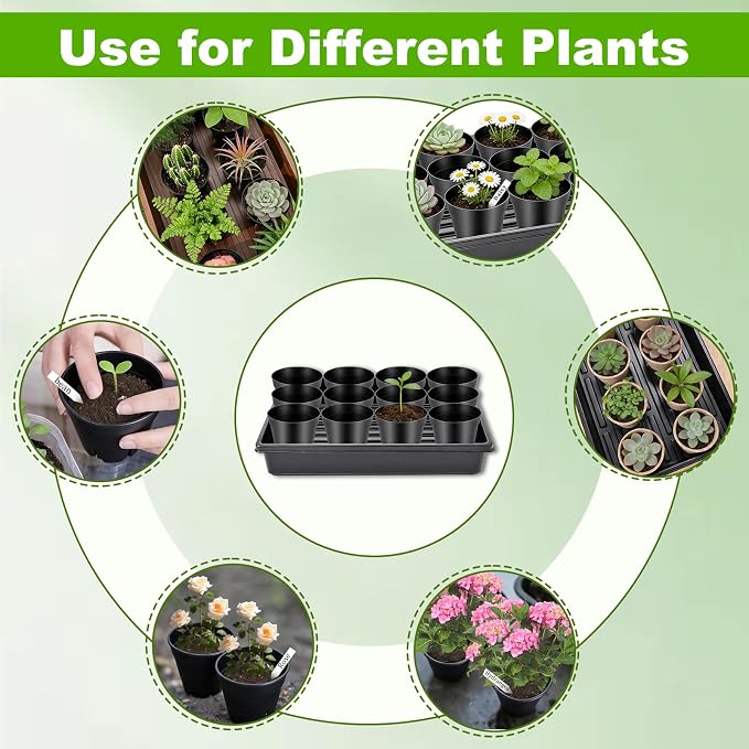 Seed Starter Tray Kit - 60-Pack 3.4 Inch Round Nursery Pots with Drainage Holes, 5 Seedling Trays, 100 Plant Labels & 2 Transplanting Tools for Vegetables, Flowers, Herbs Seed Starting
