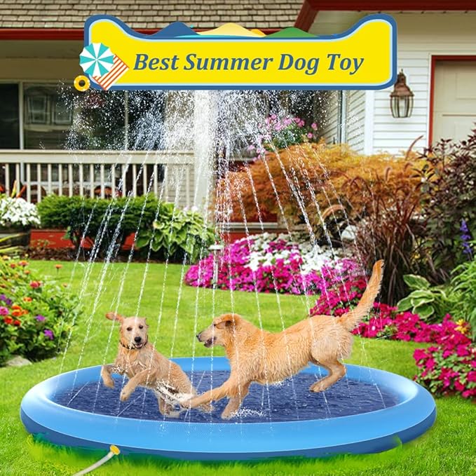 Raxurt Splash Pad, 87in Anti-Slip Splash Pad for Kids Dogs Thickened Durable Bath Pool Pet Summer Outdoor WaterToys Backyard Fountain Play Mat, Blue