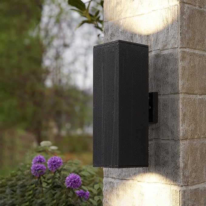 mirrea Modern Outdoor Porch Light Patio Light in 2 Lights with Aluminum Rectangular Tube and Tempered Glass Cover Waterproof Wall Sconce (Matte Black 18")