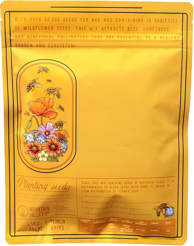 Wildflower Seeds Bulk, 2 Oz. 80,000+ Seeds – Save the Bees Mix with 19 Non-GMO Varieties – Bee Friendly & Pollinator Wildflower Seed for Planting