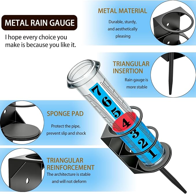 YZDTECH Rain Gauge Outdoor, Accurate Rain Gauges Outdoors Best Rated with Metal Rack Holder, Large Water Gauge with Red Float, Water Rain Meter with Thickened Plastic Large Font Tube for Yard Garden
