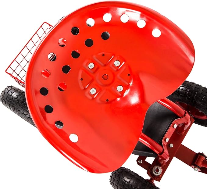 Adjustable Garden Cart, Red, 360 Degree Swivel Seat, Durable Steel Frame, Waterproof, Adjustable Handle, Tool Tray, Mobility