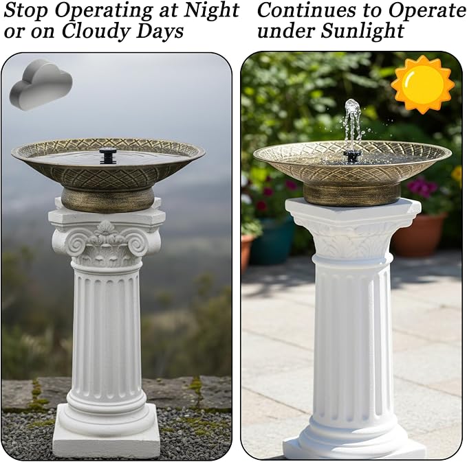 Solar Bird Bath for Outdoors, Metal Solar Bird Bath Fountain, 12.6" Bird Bath Bowl, Bird Water Fountain for Garden Patio Lawn Decor, Gold