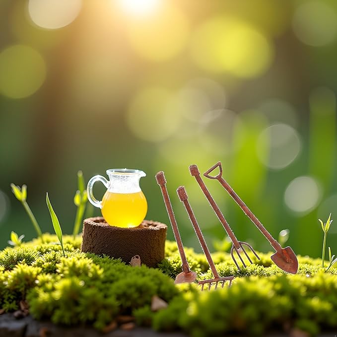 4 Pcs Miniature Dollhouse Garden Tools 1:12 Mini Rusty Shovel Hoe and Pitchfork Fairy Garden Accessories Furniture Ornaments Micro Landscape Decor Garden Sculptures Statues, Decorations