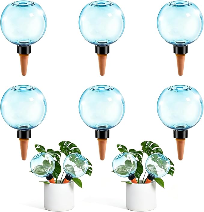 6pcs Large Plant Self Watering Globes, 17.5 oz Plastic Water Bulbs Top Fill, Plant Watering Devices System Slow Release Terracotta, Water Spikes Stakes for Indoor(6pack)