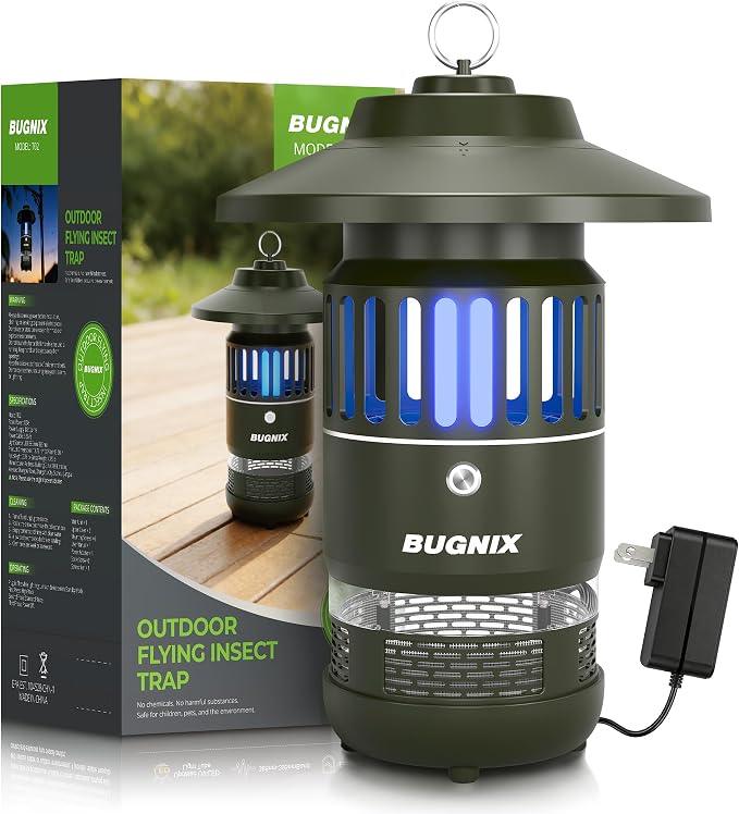12V Plug-in 1/2 Acre Mosquito Trap Outdoor Indoor, UV LED Fan Insect Trap, Corded Electric Bug Catcher for Patio Garden Backyard, Quiet No-Zap Flying Insect & Gnat Trap, Bug Zapper Alternative