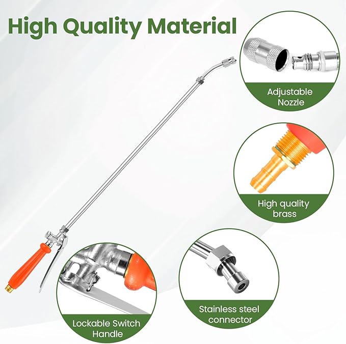 29"-44" All Metal Replacement Sprayer Wand, Suitable for 1/2" Hose Quick Connector, 1/4" & 3/8" & 1/2" Brass Barb Spray Wand, Built-in Shut Valve Stainless Steel Spray Wand
