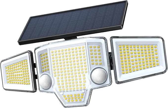 2026 Motion Sensor Solar Lights Outdoor Waterproof, 4000LM Solar Flood Lights with Dual PIR & Curved 300° Wide Beam, Larger 3500mAh Adjustable Solar Security Spot Lights for Yard-1Pack Black