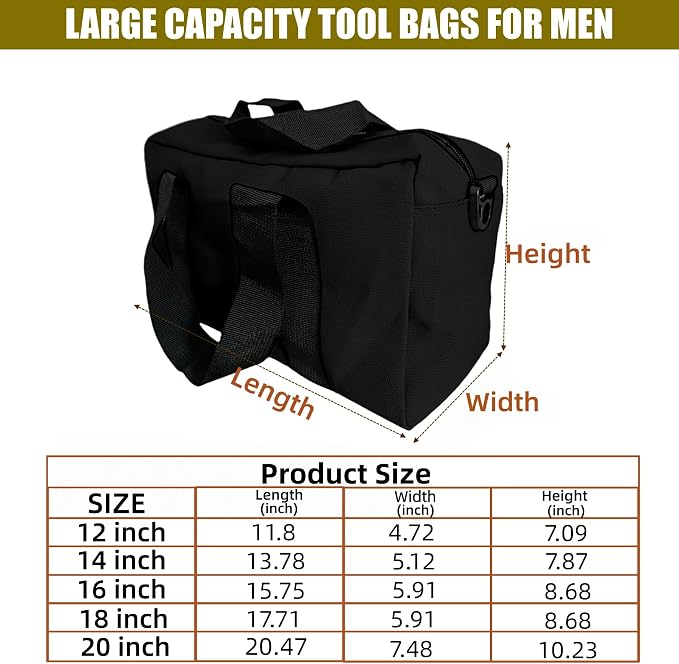 BLIRITEL 14 Inch Wide Mouth Tool Bag, Heavy Duty Canvas Tool Storage Bag, Large Capacity Handbag, Multi-function Tool Organizer Tote Bag for Storage Wrenches Pliers (Black, 14 Inch)