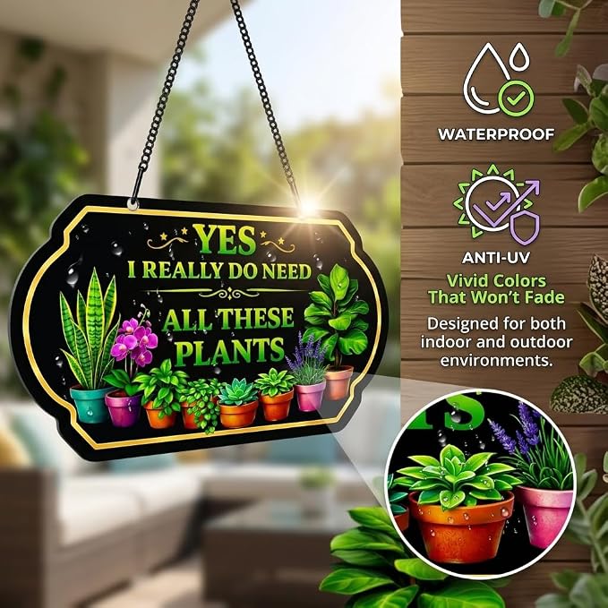 Welcome Garden Sign, Plant Lover Sign, 10 x 5 Inch Aluminum Metal Hanging Garden Wall Decor Sign with Chain, UV Printed Weatherproof Plant Mom Decor Plaque for Outdoor Garden Decor for Outside, Gardening Gifts for Women