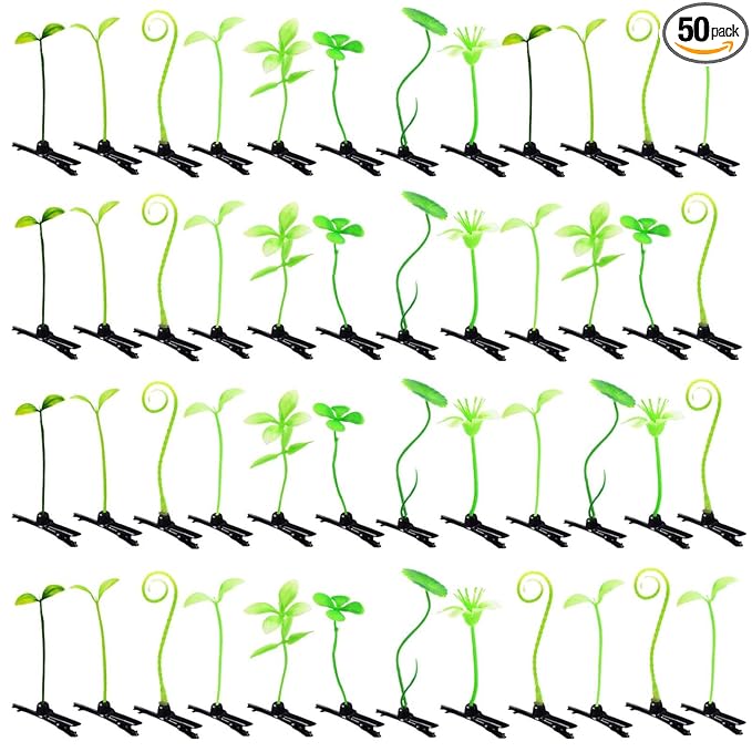 50pcs Bean Sprout Hair Clips Mixed Style Rave Plant Hairpins Flower Plant Hair Clip Funny Butterfly Mushroom Headwear Hair Accessories for Women Kids Girls Lady Home School Party(Sprout Mix)