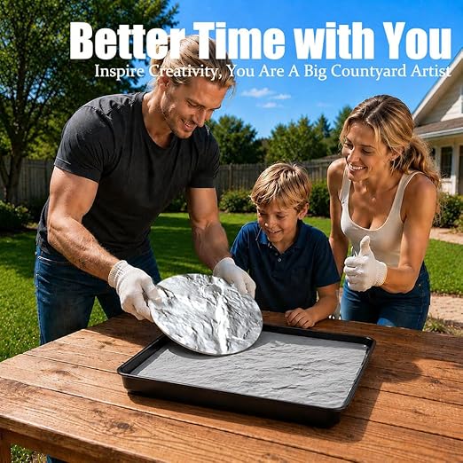 8PCS Stepping Stone & Flagstone Mold Set, Reusable 10.2inch Concrete Paver Molds + 2PCS Flexible Rock Texture Stamps, Garden Outdoor Walkway DIY Paving Craft Stones/Cement Not Included