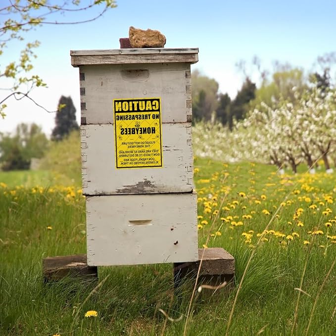 EMOHAT Caution No Trespassing Honeybees Metal Tin Sign, Honeybees at Work Warning Sign for Garden Farm Orchard, 8x12 Inch Rustic Novelty Decor for Garage Home Outdoor